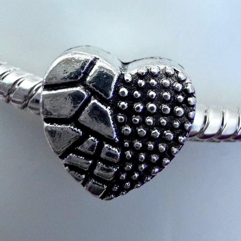 Pandora-like Silver Heart Pattern Bead Charm fits PANDORA Bracelets